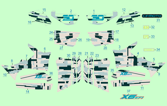 Расположение стикеров (серебристый)