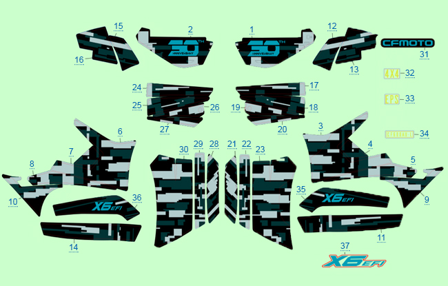 Расположение стикеров (черный)