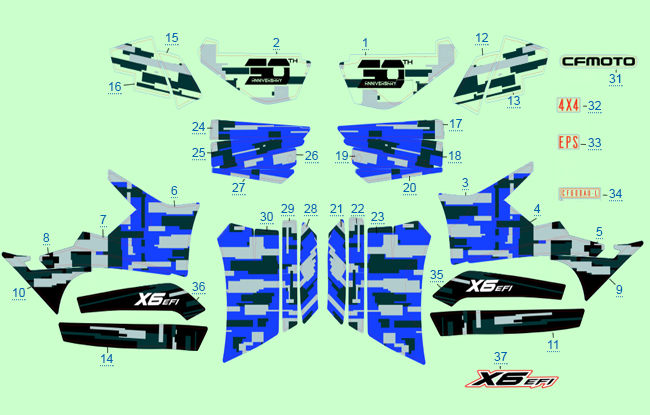 Расположение стикеров (синий)